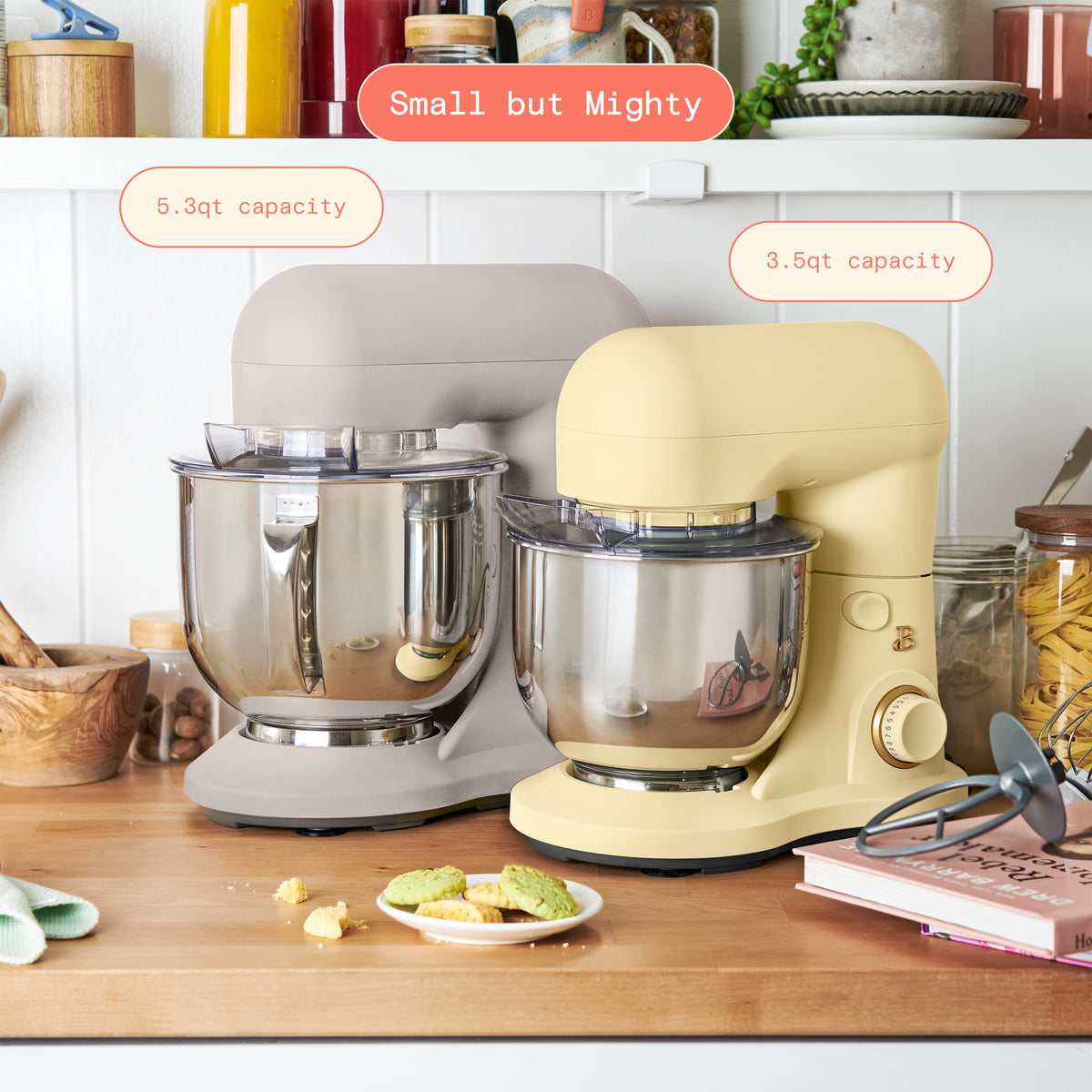 Beautiful 3.5 Qt Stand Mixer with Flat Beater, Dough Hook, Balloon Whisk, Chocolate by Drew Barrymore