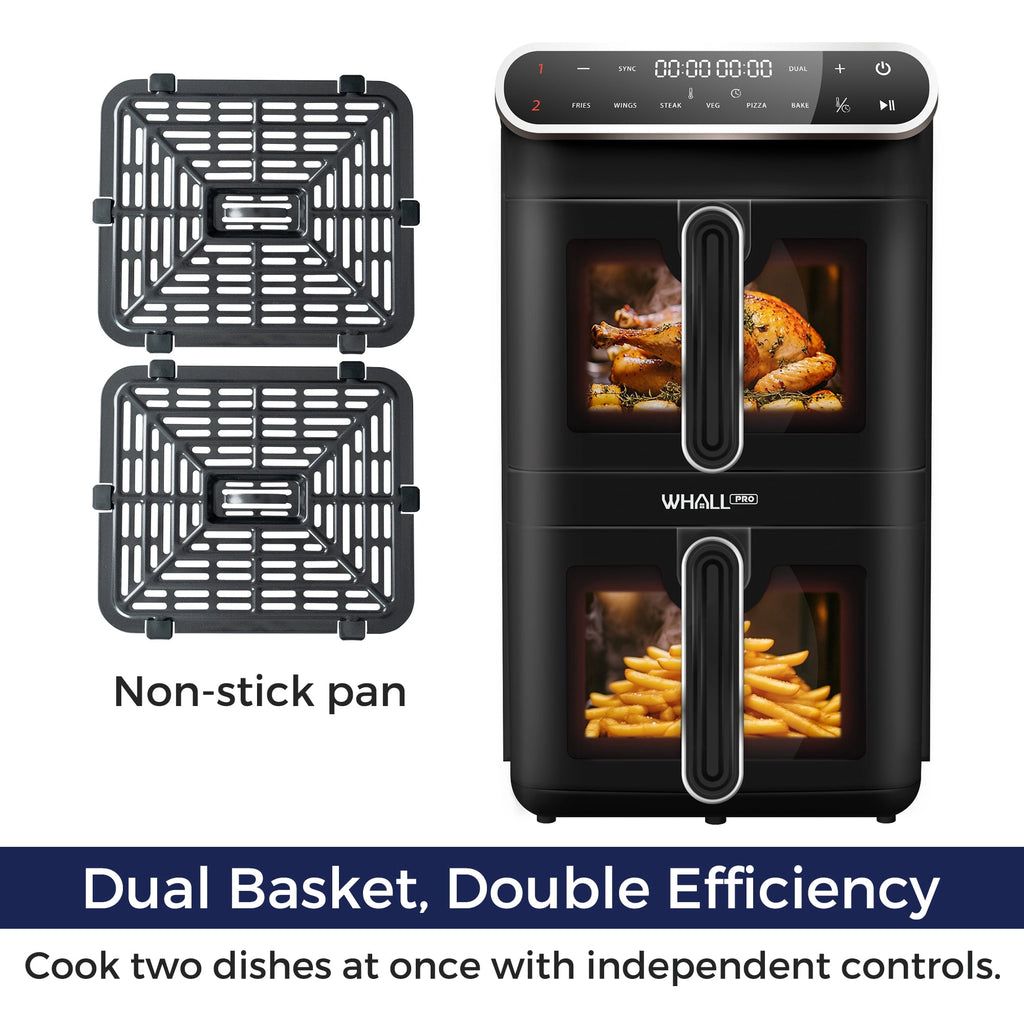 WHALLSE Dual Basket Digital Air Fryer Oven with View Windows, 2 Independent 5.5 Qt Baskets, 1650W, New