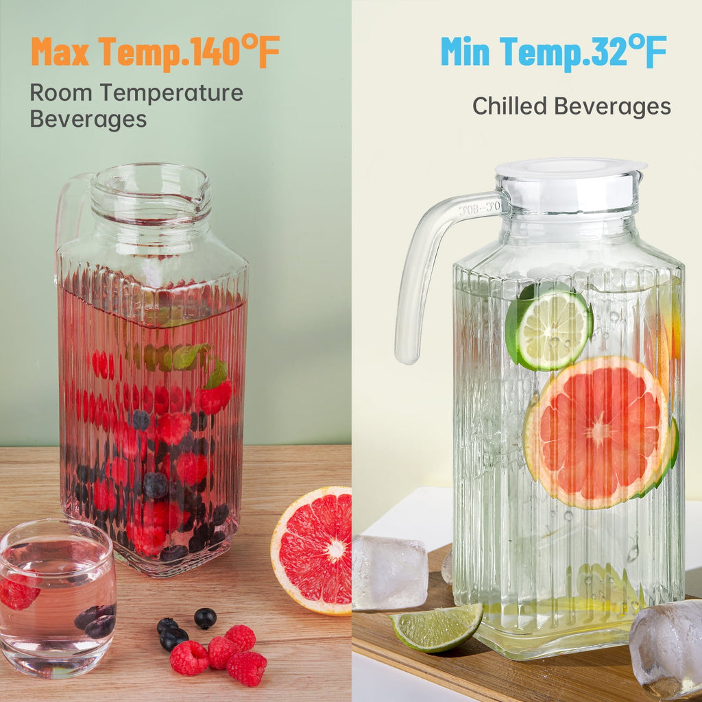 NiHome Glass Pitchers with Lids, 57oz Glass Water Fridge Pitcher for Drinks, Glass Water Jug with Lid & Brush, Beverage Serveware & Storage Container for Lemonade, Iced Tea, Milk, Coffee(2PCS Clear)