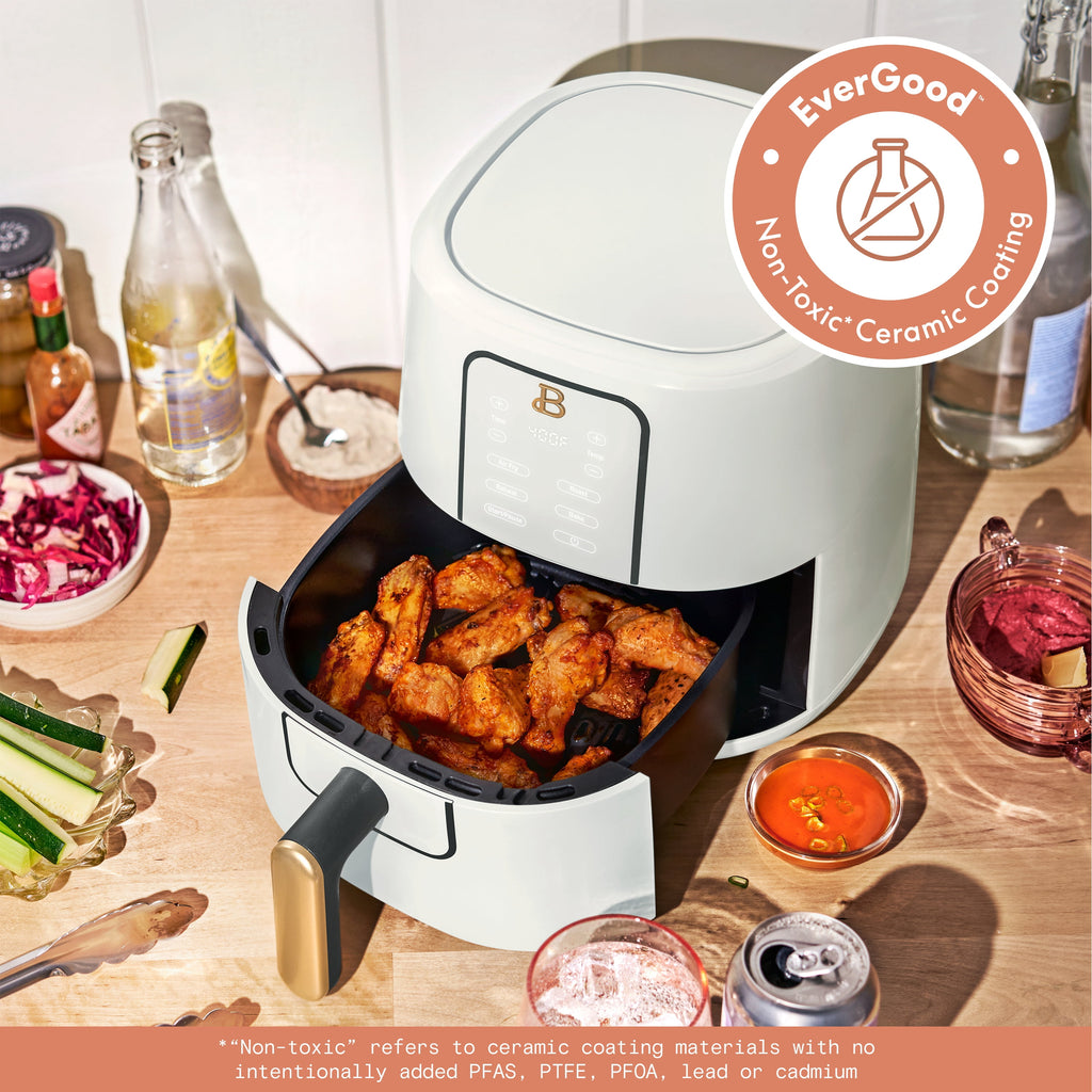 Beautiful 3 Qt Air Fryer with TurboCrisp Technology, EverGood Non-Toxic Ceramic Nonstick Coating, Chocolate by Drew Barrymore
