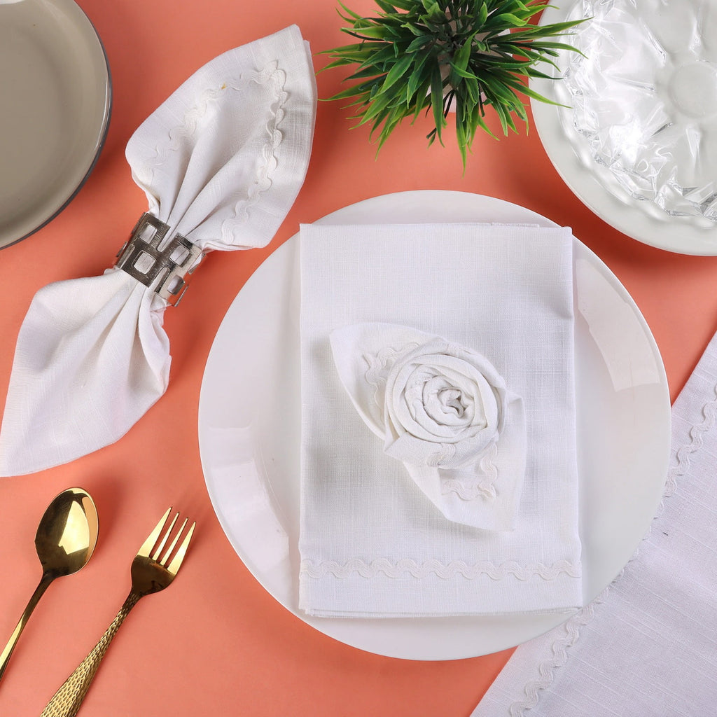 Fingercraft Cloth Napkin, Soft Quality Cotton Linen Blend Fabric, Dinner Napkins with Premium White Lace, 6 Pack, 20”x20” Aqua