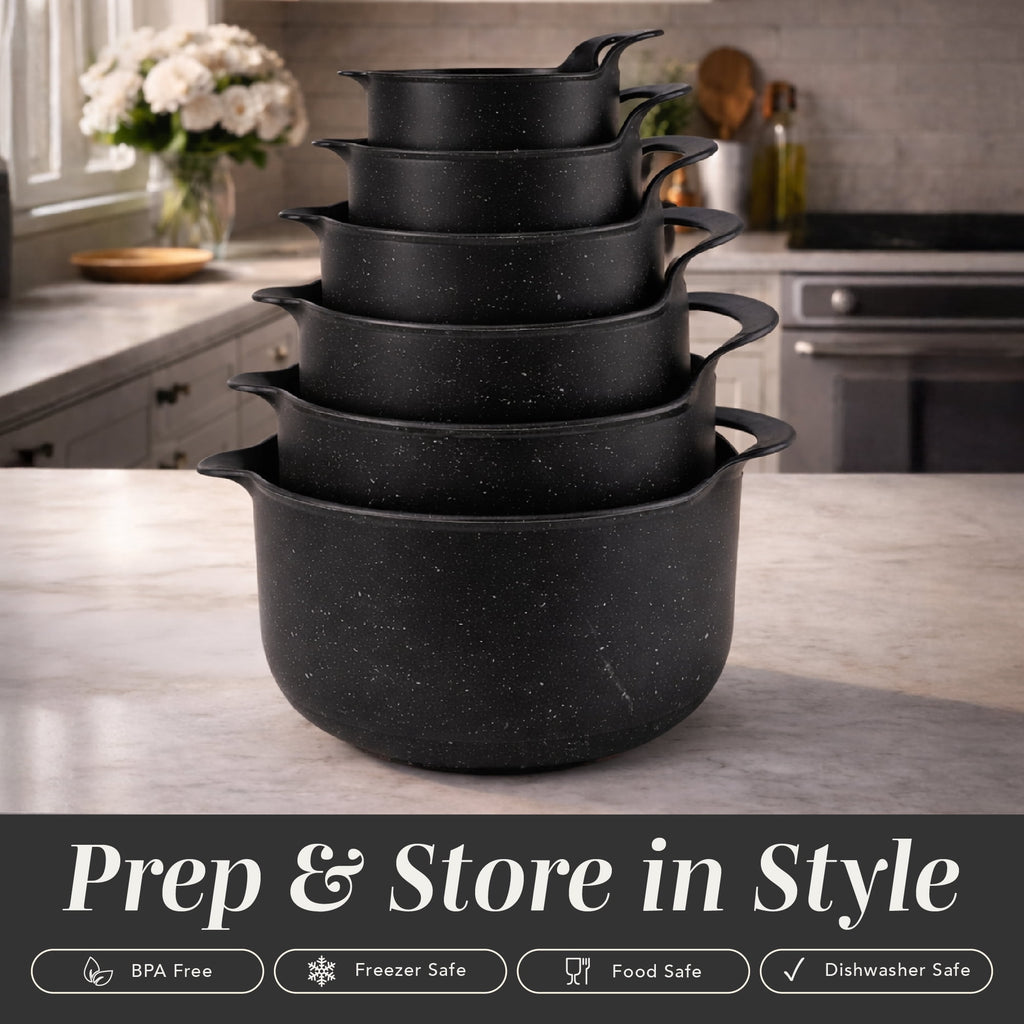 COOK WITH COLOR Mixing Bowls Set, 4-Piece Non-Slip Mixing Bowls with Pour Spouts & Handles, Black Speckled