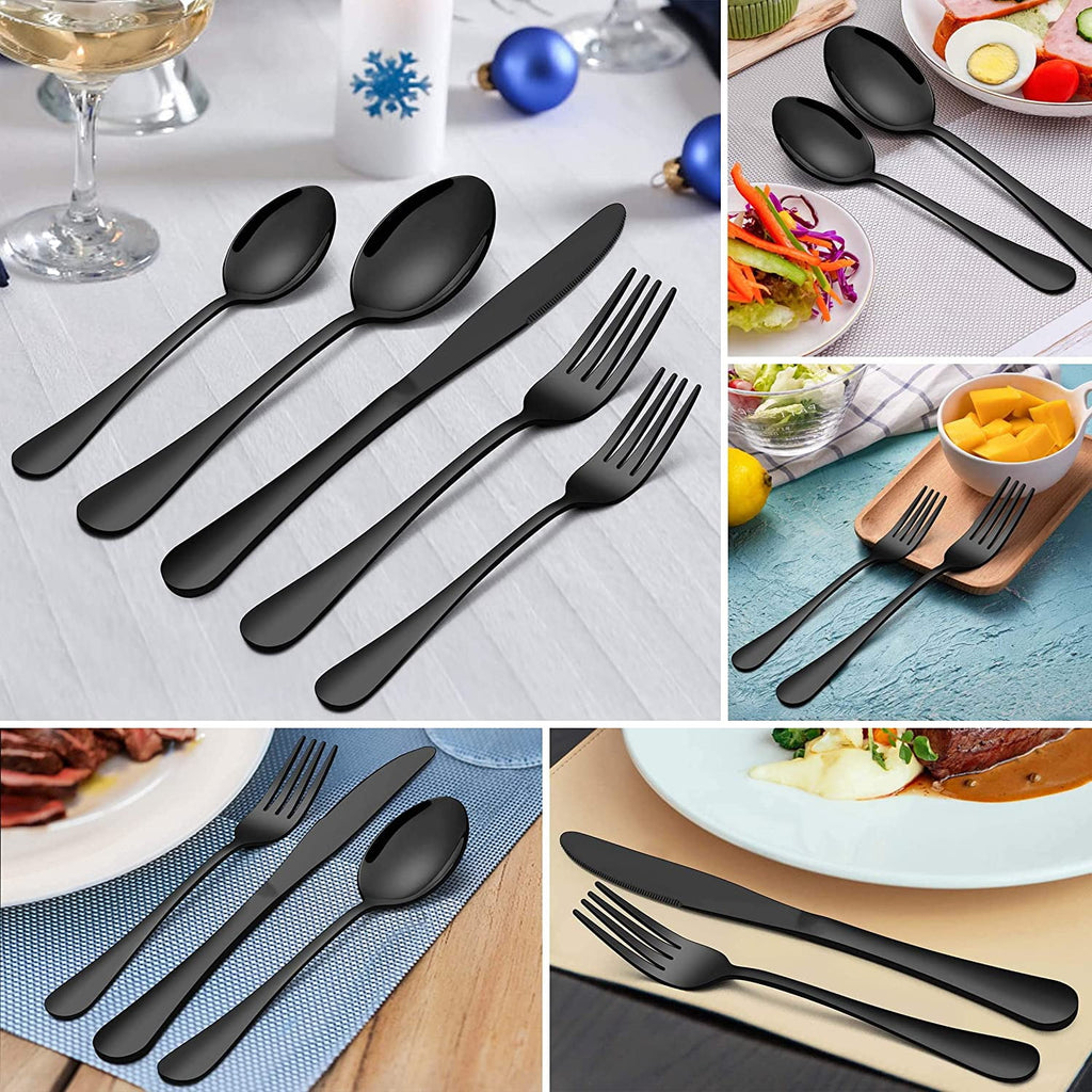 Black Silverware Set, Vesteel 20 Piece Stainless Steel Flatware Cutlery Set for 4, Mirror Finish, Dishwasher Safe