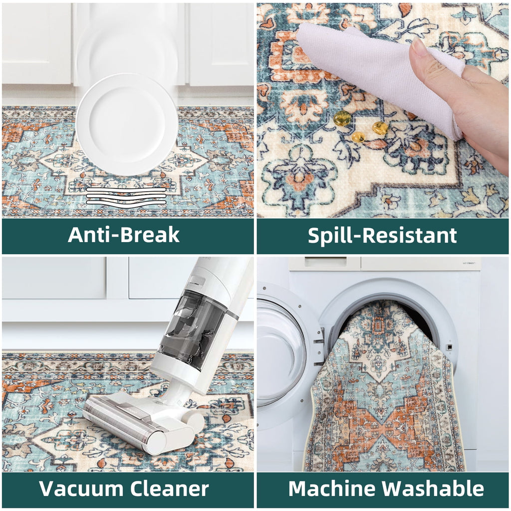 Findosom 3pcs Kitchen Rugs Set,Washable Boho Farmhouse Kitchen Mats for Floor,Non Slip Kitchen Floor Mat Carpet Runner Rugs for Entryway Hallway Laundry Home Decor 20"x32"+20"x32"+20"x47" Gray