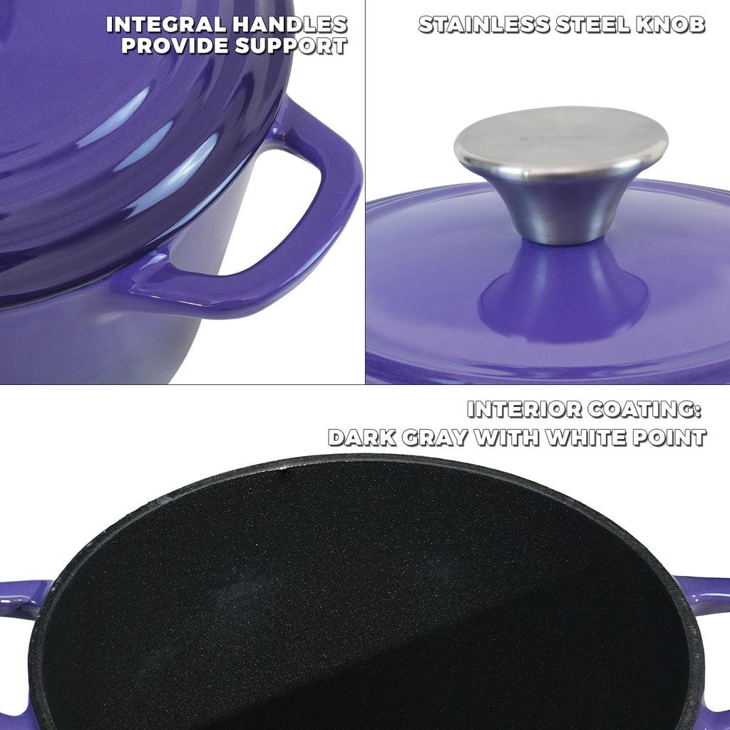 Flavehc Dutch Oven Pot with Lid 2.8 qt Cast Iron Dutch Oven for Bread Baking Slateblue Enameled Cast Iron Rice Pot with Handels
