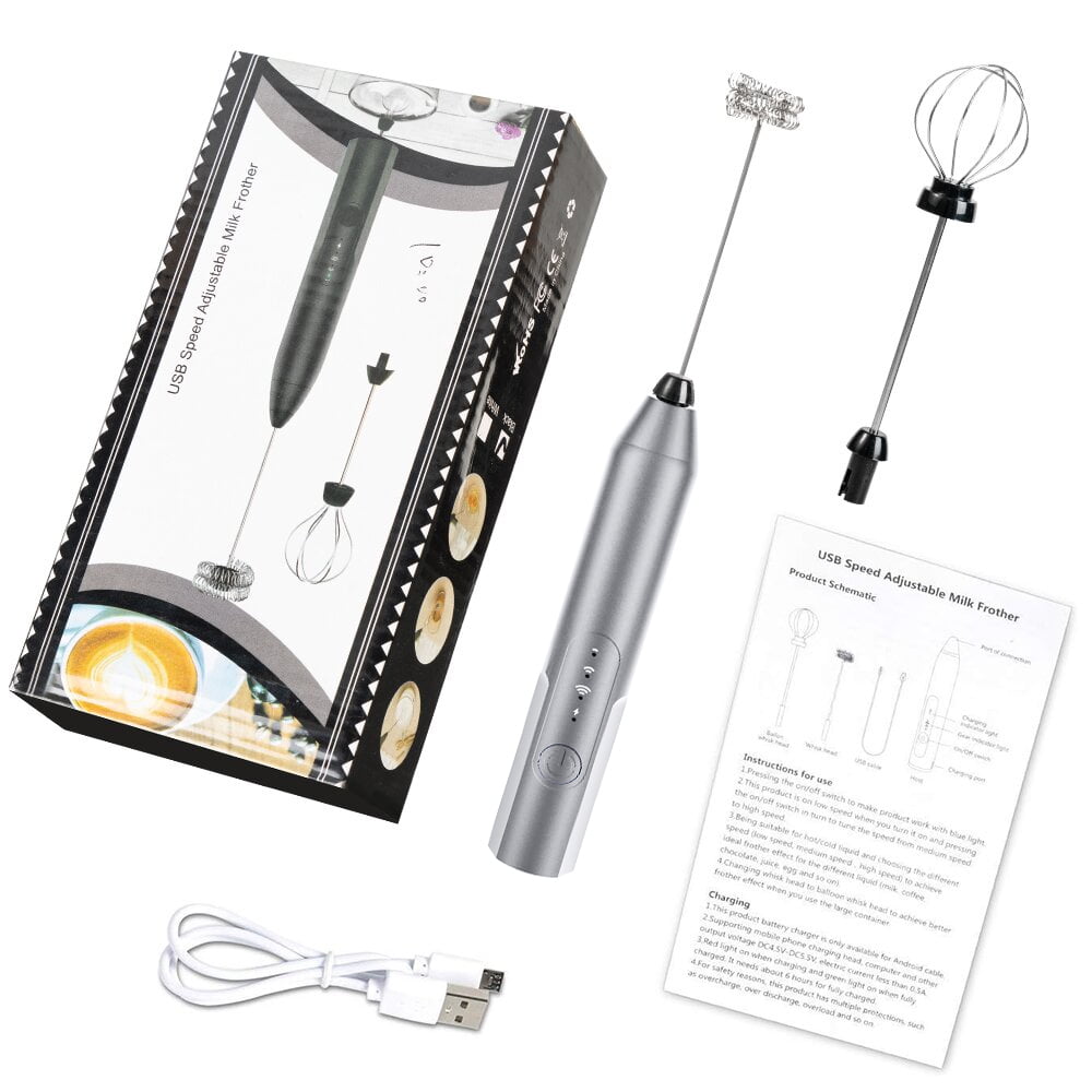 Milk Frother Wand Drink Mixer - Handheld Milk Frother Electric Whisk - Easy-Clean Stainless Steel Frother Wand & Mini Blender - Electric Coffee Frother for Milk Coffee Lattes