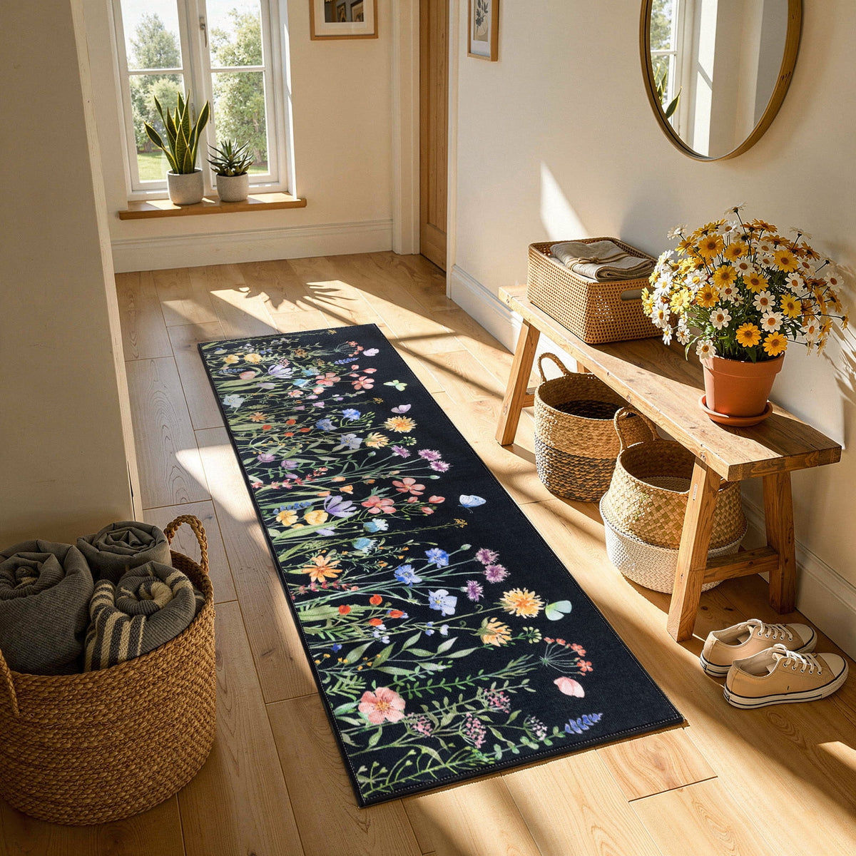 Findosom Floral Non-Slip Kitchen Rugs Set of 3,Washable Kitchen Mat Farmhouse Kitchen Floor Mats Runner for Home Sink Entrance Laundry Hallway,20"x32"+20"x47"+20"x59" Beige
