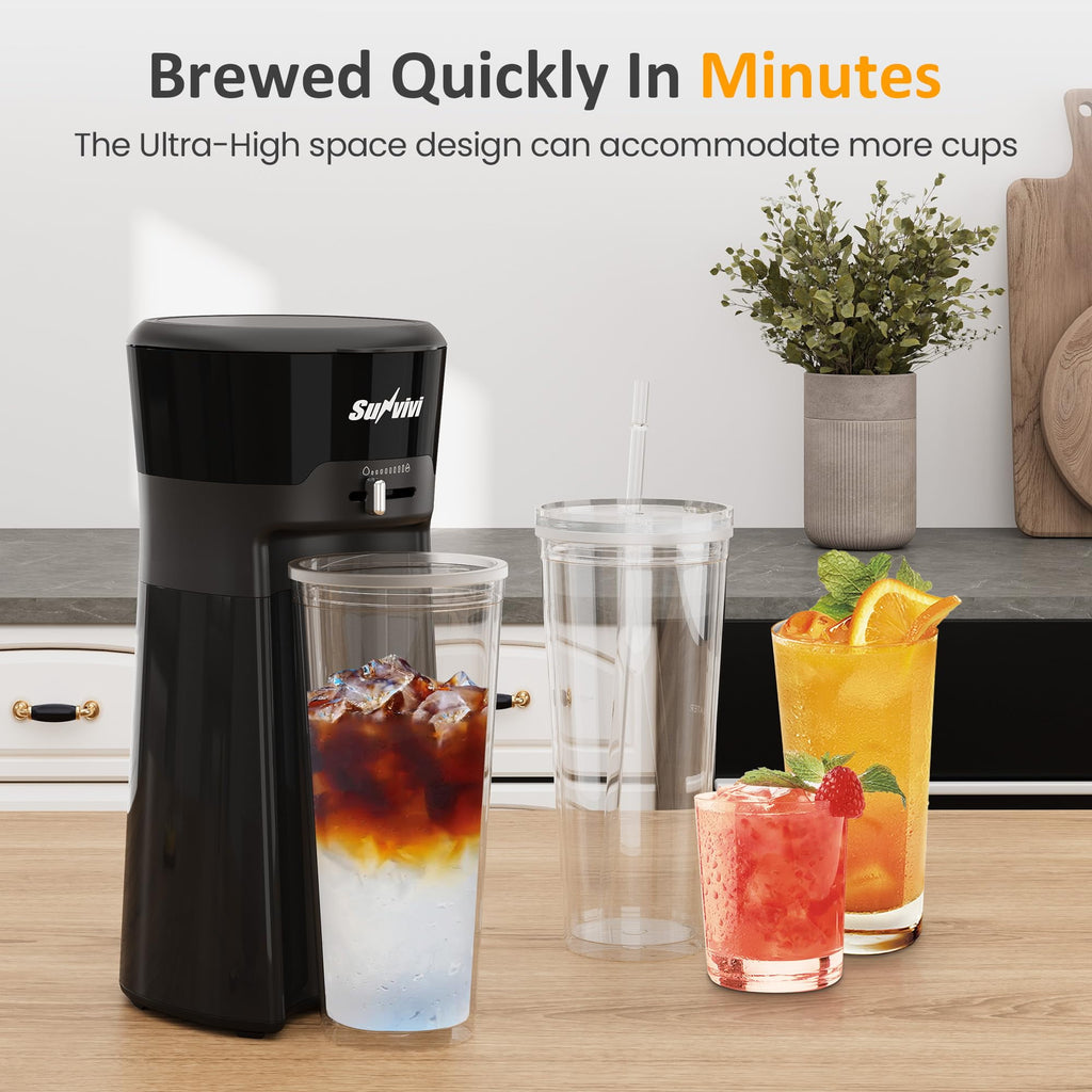 Sunvivi Single Serve Coffee and Iced Tea Maker with Reusable Filter, Cold Brew Ice Coffee Maker