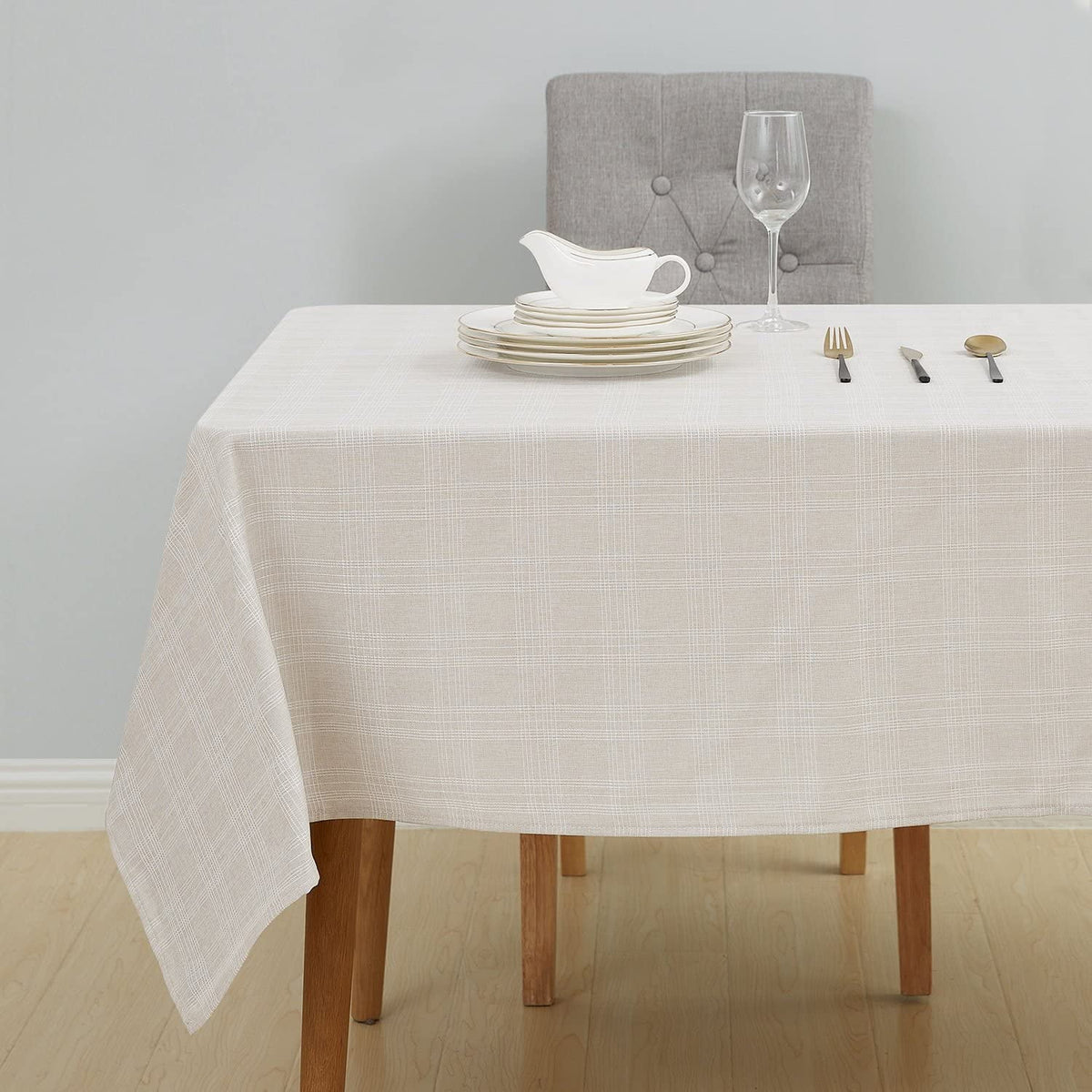Deconovo Square Tablecloth with Waterproof Finish, Easy-Clean Polyester Table Cover, 54 x 54 Inch, Dark Gray
