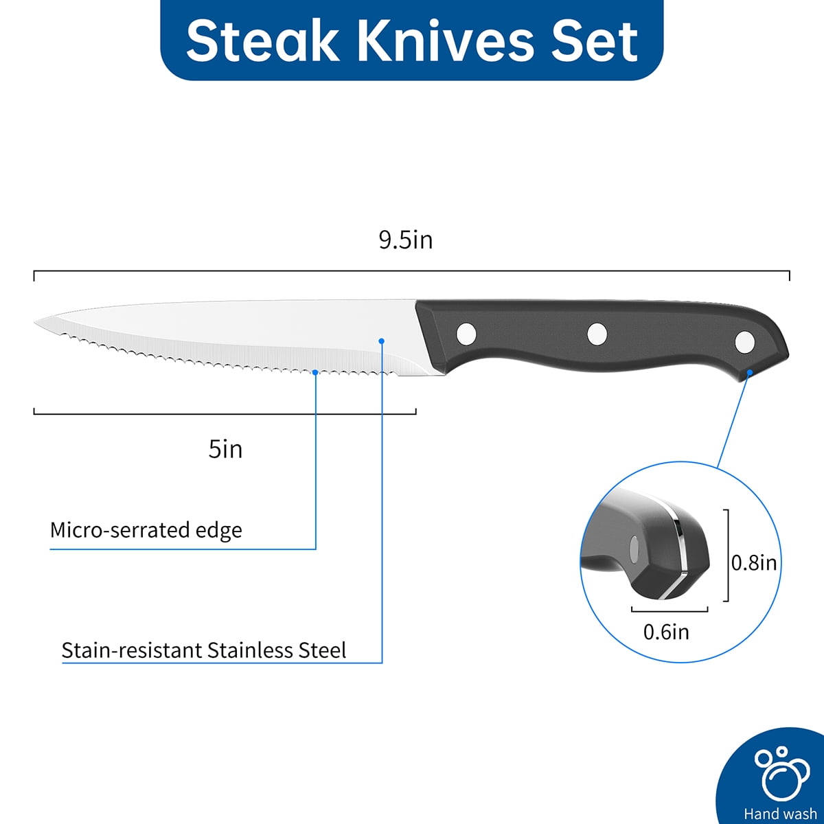 GPED Steak Knives Set of 8, 4.5-inch Serrated Steak Knife Set, Ultra Sharp Stainless Steel Triple Rivet Collection Kitchen Steak Knife Set, Non-Stick & Rust-Resistant Dinner Knives