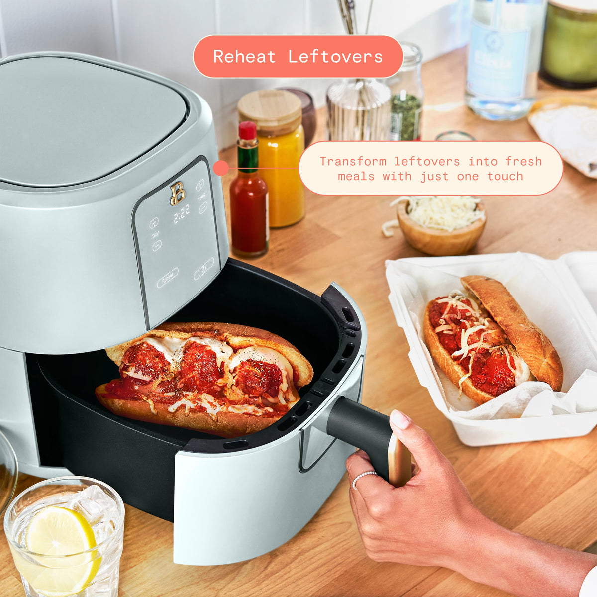 Beautiful 3 Qt Air Fryer with TurboCrisp Technology, EverGood Non-Toxic Ceramic Nonstick Coating, Chocolate by Drew Barrymore