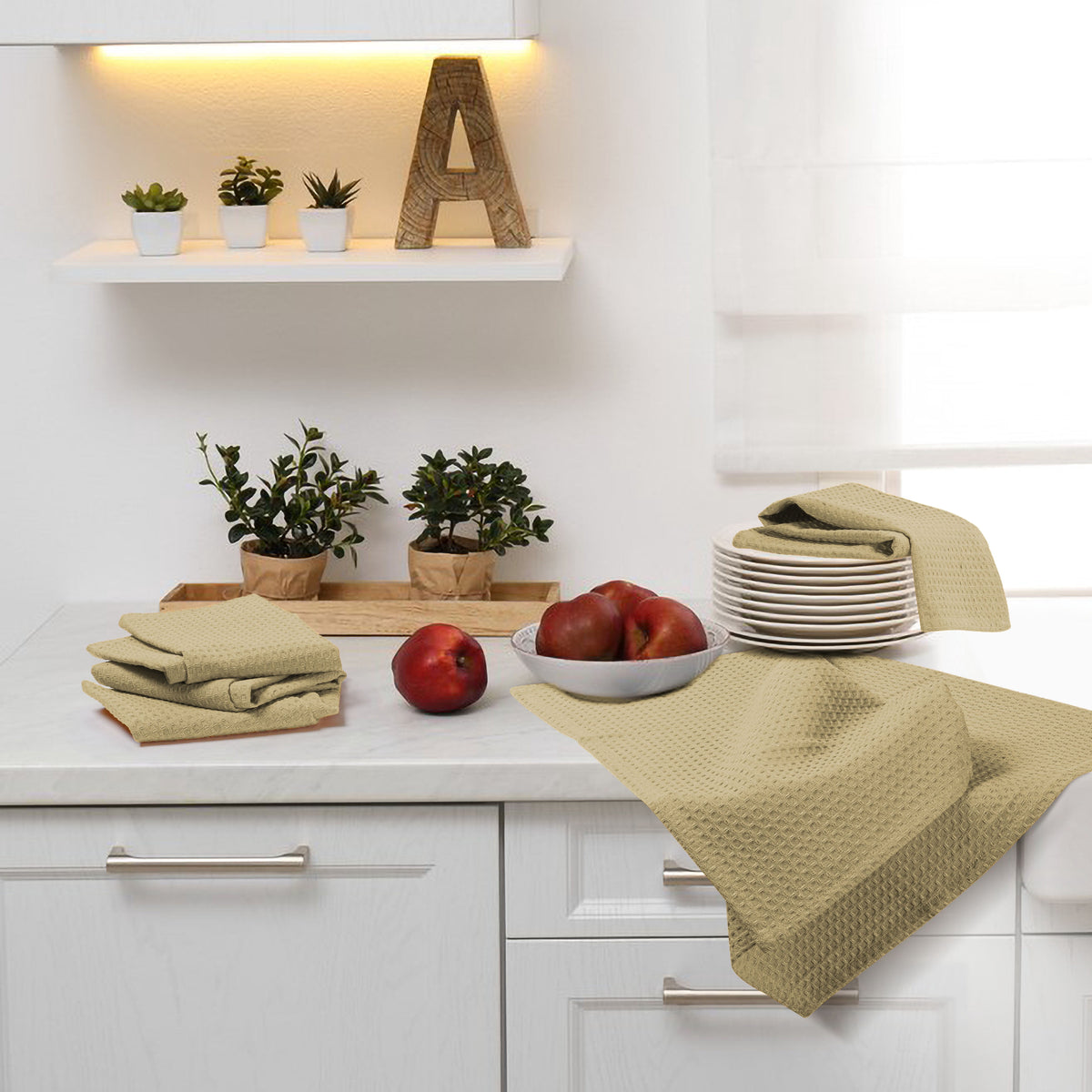 Twiny Threads Waffle Kitchen Towel 16"x26" Set of 4 - Brown