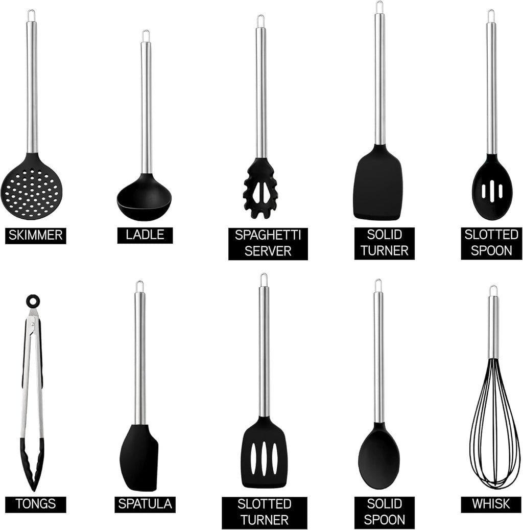 COOK WITH COLOR Kitchen Utensils Set, 10-Piece Cooking Utensils with Holder, Teal