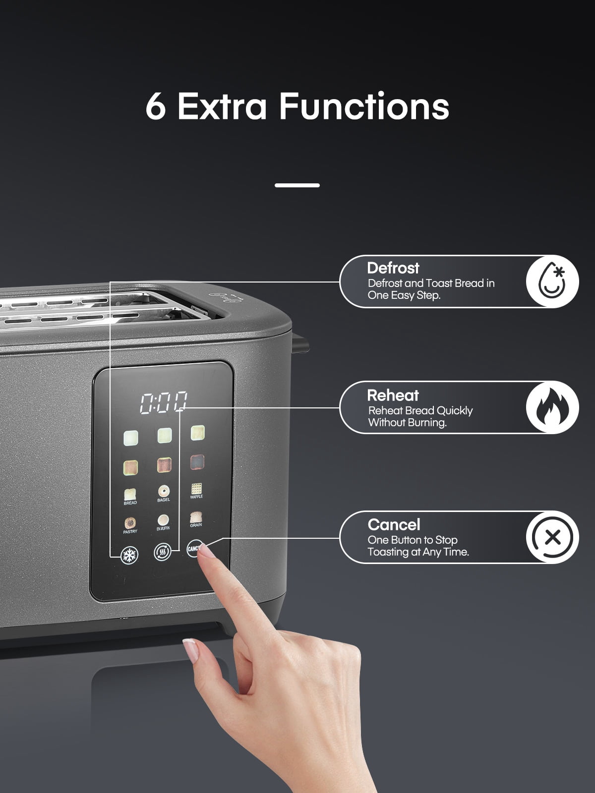 4 Slice Toaster Touch Screen Control, FOHERE Long Extra Wide Slots, 6 Bread Types & Shade Settings