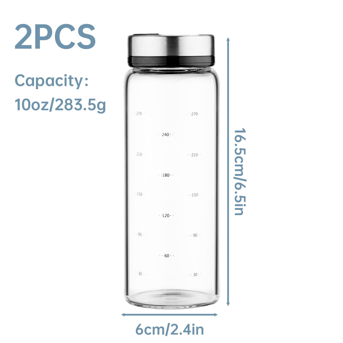 NiHome 2-Pack 10oz Spice Shakers with Adjustable Stainless-Steel Lids for Parmesan Cheese, Chili Flakes, Herbs, Salt, Pepper, Borosilicate Glass Seasoning Dispensers, Easy Refill and Dishwasher Safe