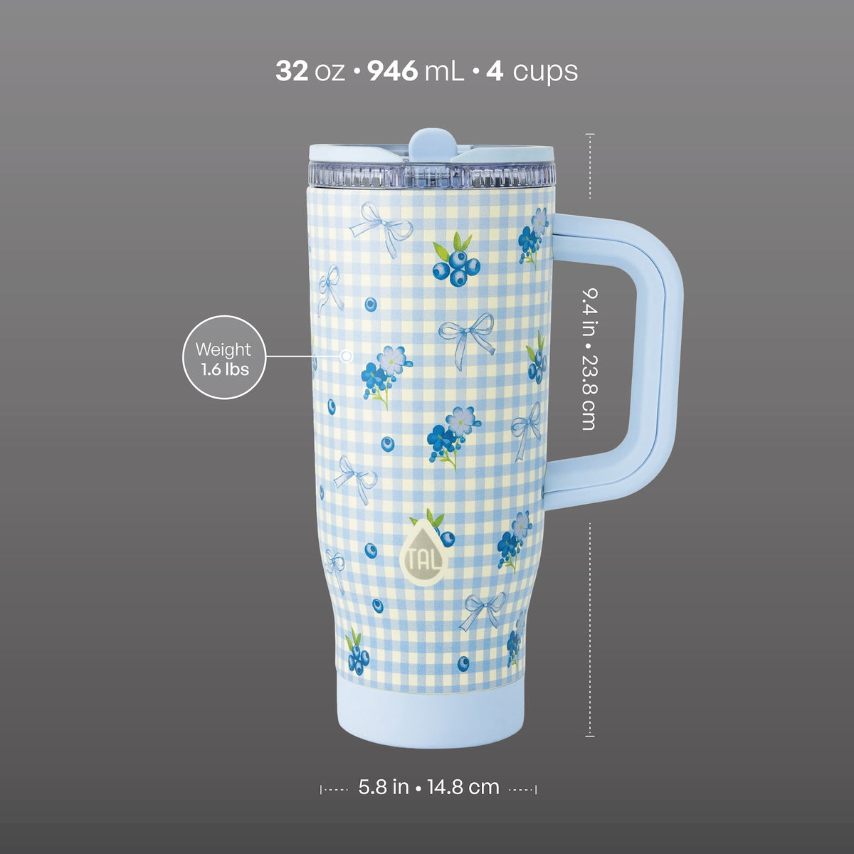 TAL 32oz Stainless Steel Skye Tumbler with Flip-Up Straw, Black