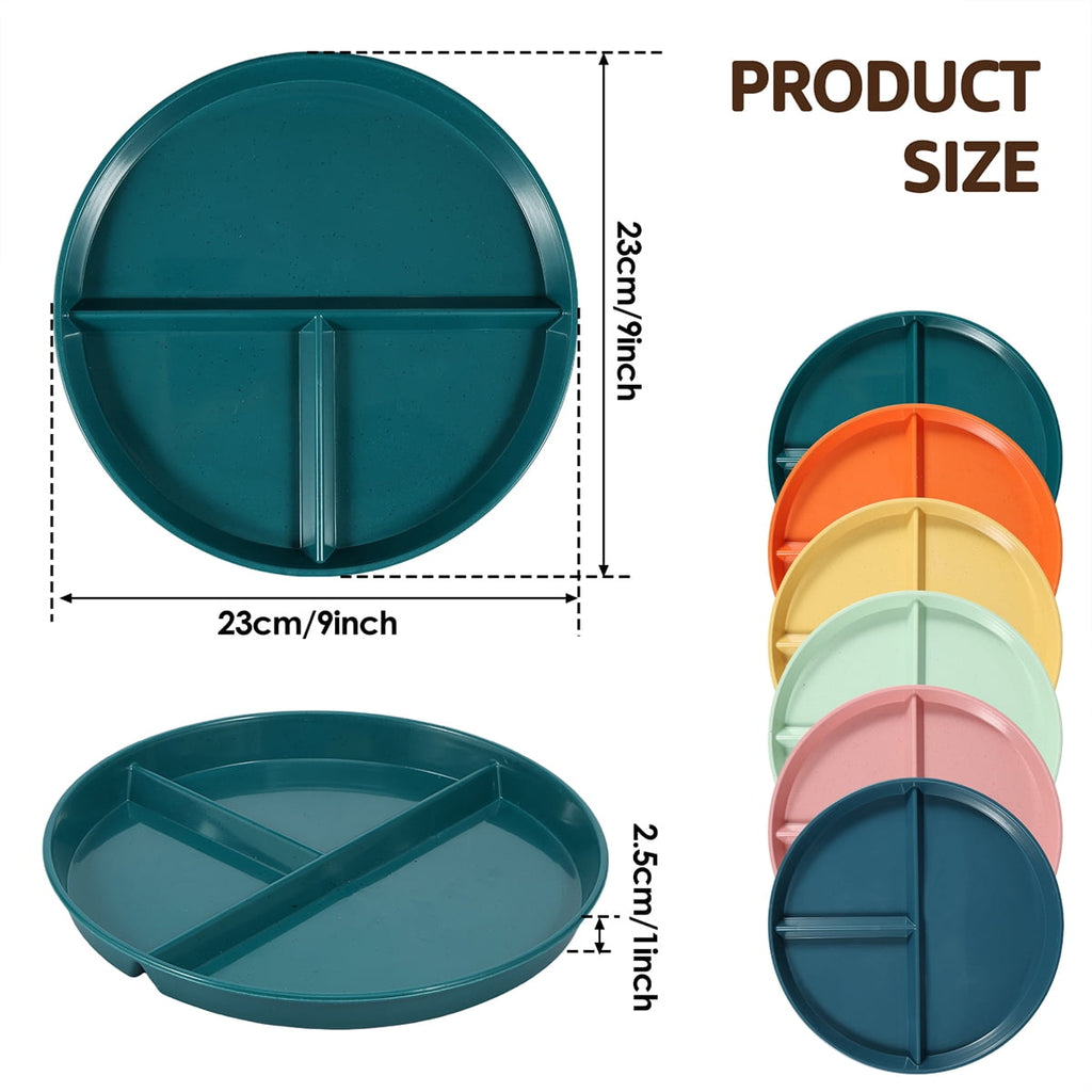 Evjurcn 6Pcs Divided Dinner Plates 3 Compartment Unbreakable Dinner Diet Plates Stackable Portion Control Dish Reusable Divider Plates Microwave Dishwasher Safe for Kids Adults Seniors