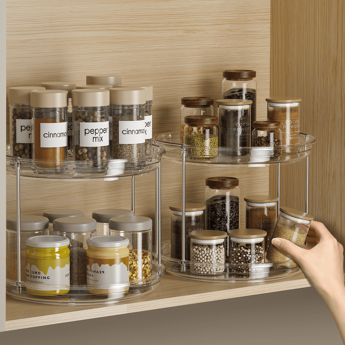 ROSSNY 2 Pack 9.25" 2-Tier Lazy Susan Turntable Organizer Countertop Kitchen Organization and Storage Spice Rack Bathroom Vanity Holder, Clear