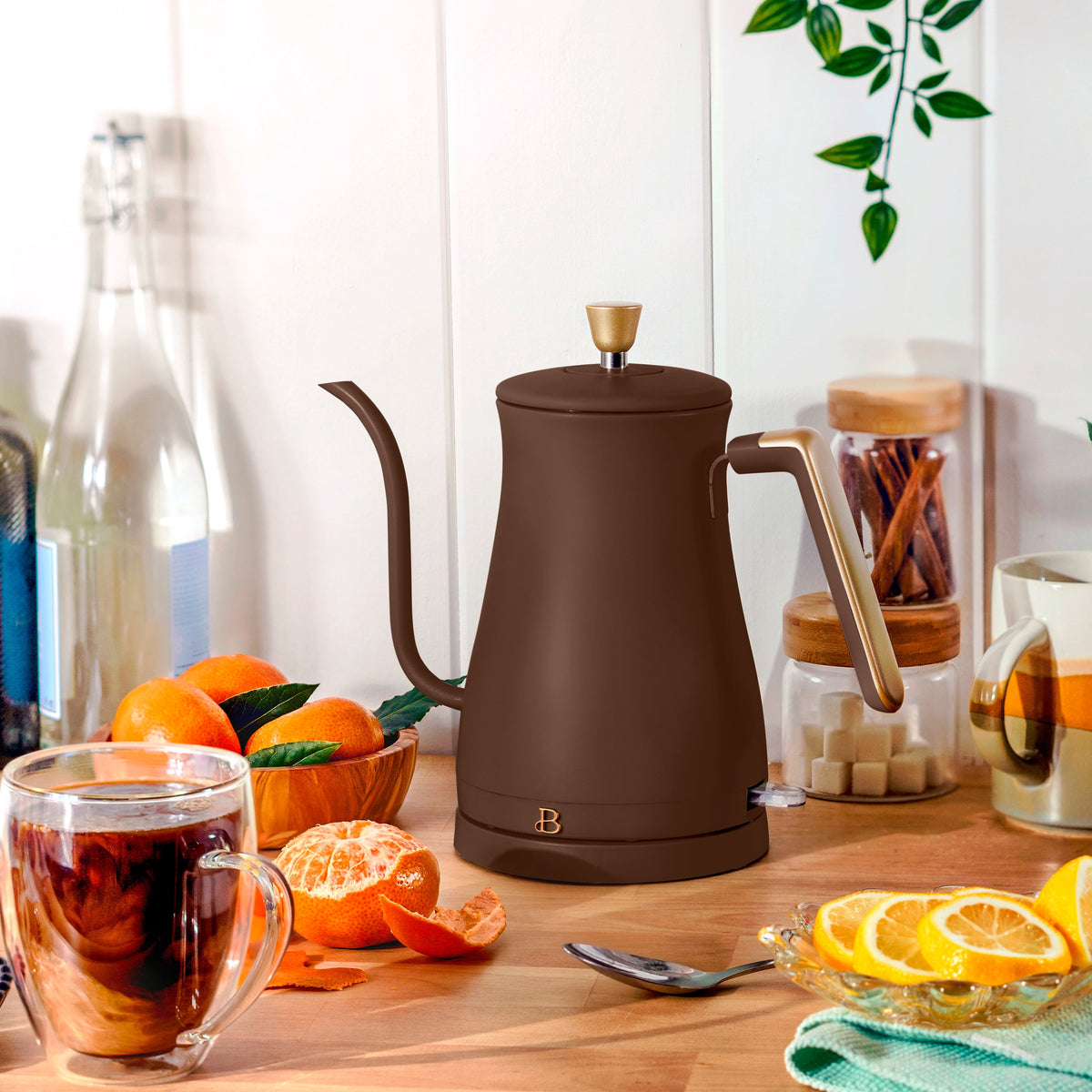 Beautiful 1-Liter Electric Gooseneck Kettle 1200 W, Chocolate by Drew Barrymore