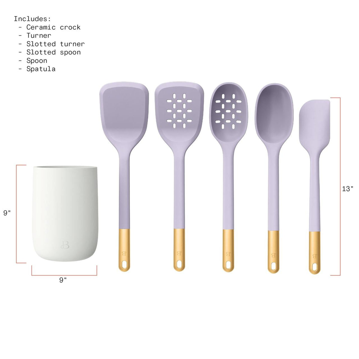 Beautiful 6-Piece Silicone Kitchen Tool Set with Ceramic Crock, Chocolate by Drew Barrymore