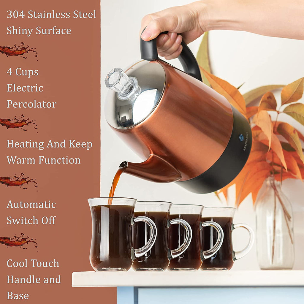 Mixpresso Percolator Coffee Pot Electric 10 Cup, Stainless Steel Coffee Maker, Coffee Percolator Electric With Keep Warm Function, 10 Cups Stainless Steel Perculator With Basket (Shiny Blue)