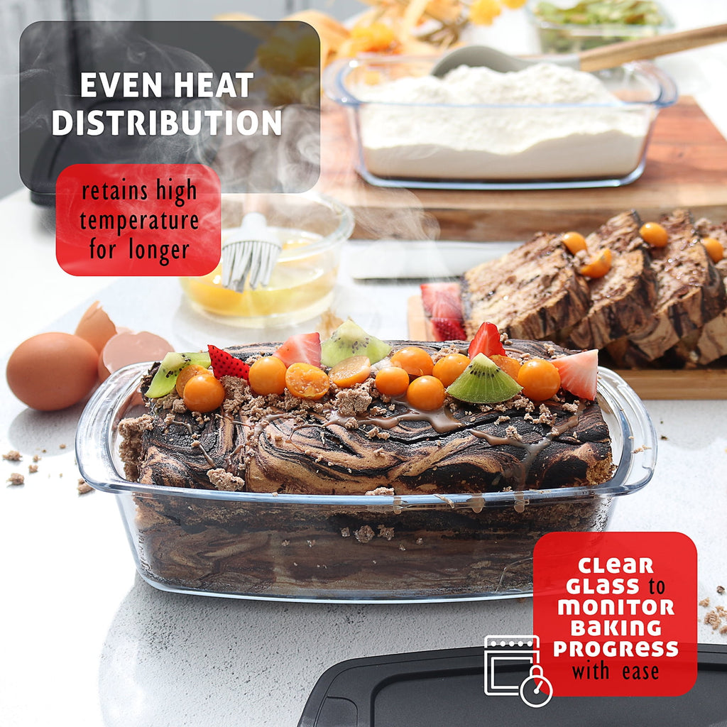 Virtu Glass Bread Loaf Pan, 6pc Glass Baking Dish with Lid, Food Storage Container, Black