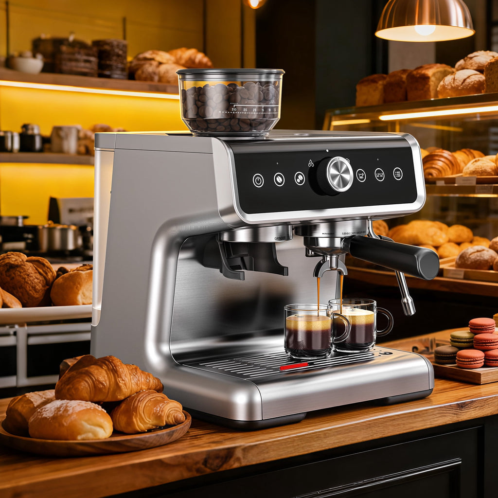 EUHOMY Espresso Machine with Grinder, 15 Bar Semi Automatic Coffee Maker with Steam Wand, Home & Office