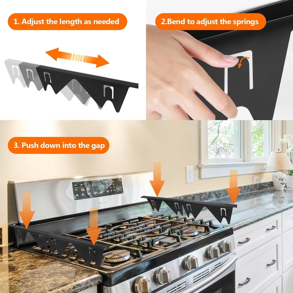 2 Pcs Stove Gap Covers, Stainless Steel Stove Gap Filler Adjustable Length 13.8"to 27.6" for Kitchen