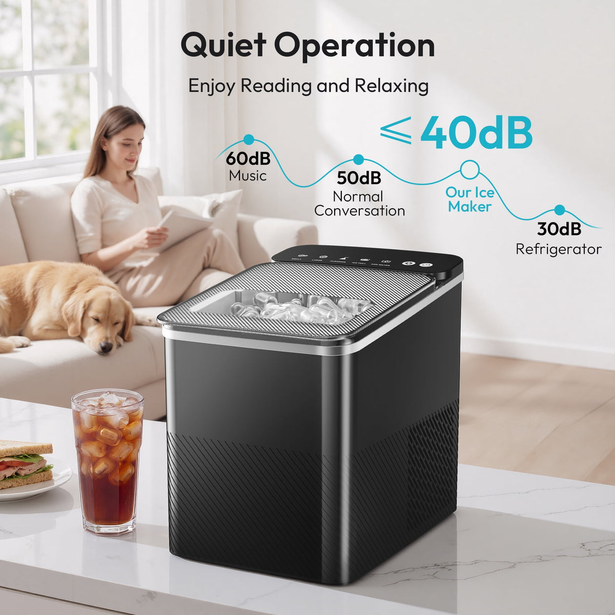 EUHOMY Portable Countertop Ice Maker, 26.5 lbs/24H, 2 Ice Sizes, Self-Cleaning, Grey