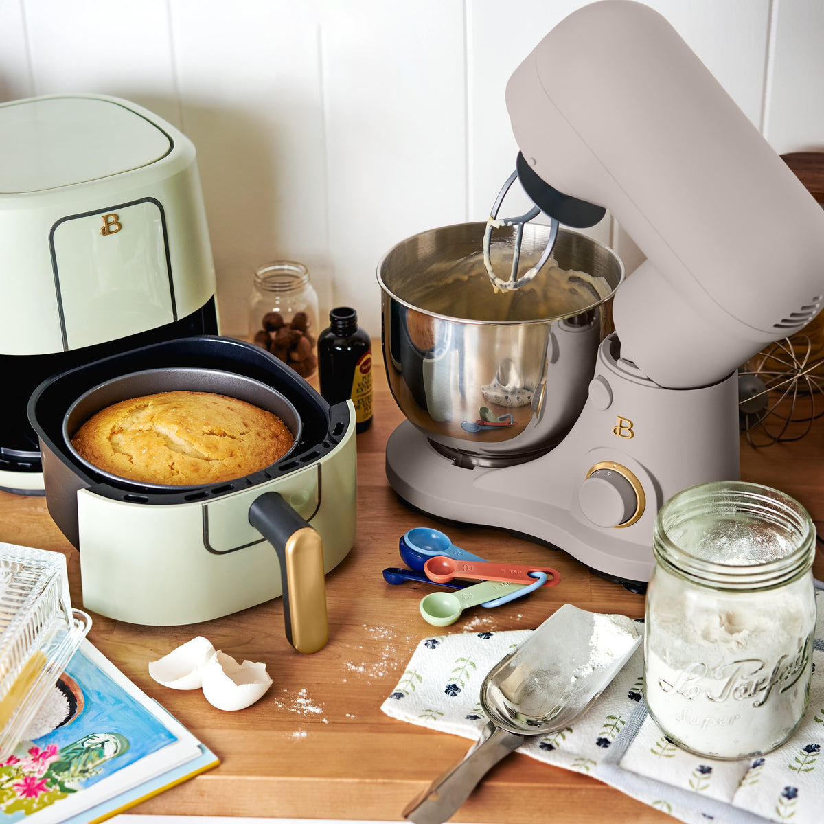 Beautiful 3.5 Qt Stand Mixer with Flat Beater, Dough Hook, Balloon Whisk, Chocolate by Drew Barrymore