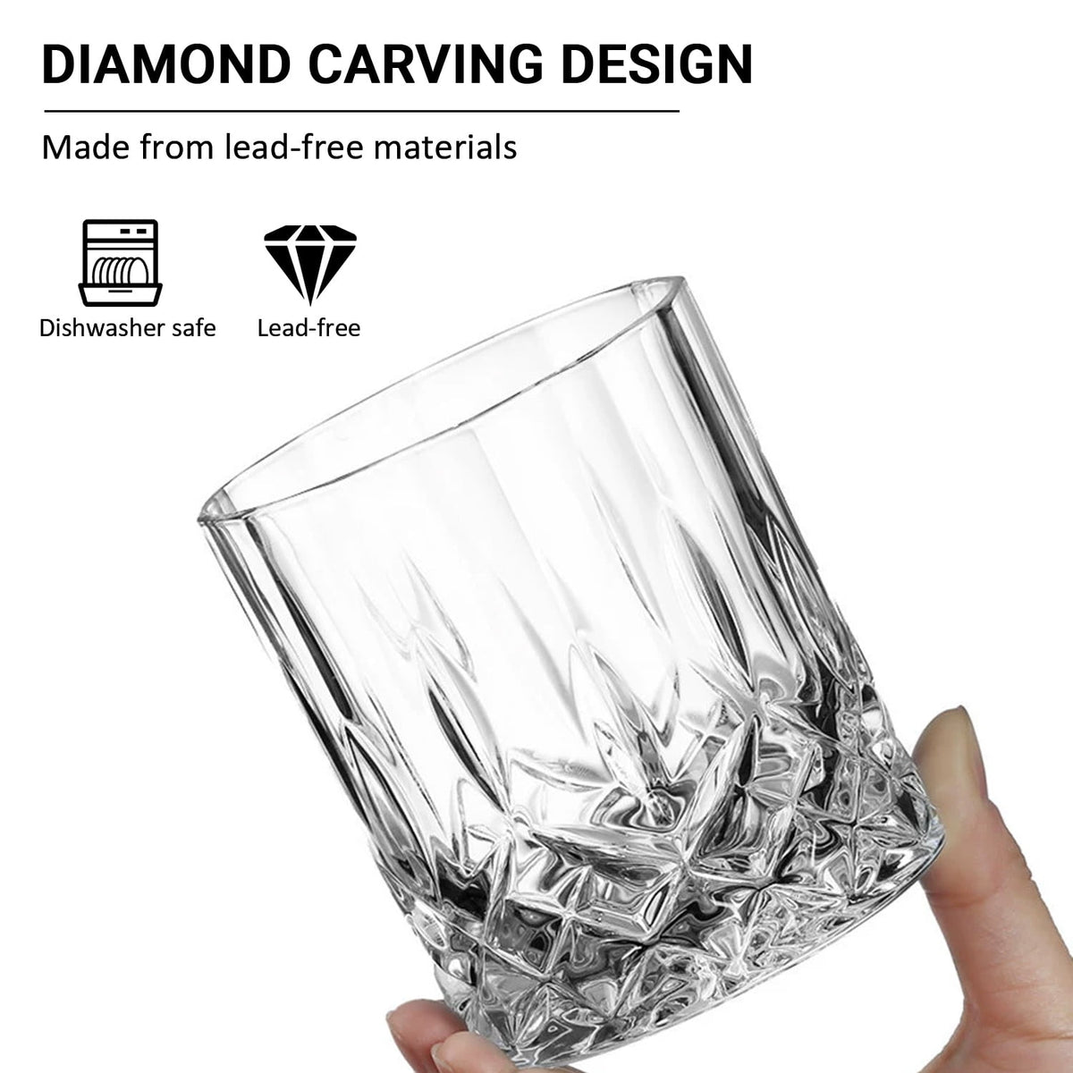 TINANA Crystal Cut Whiskey Glasses 6 pack: 10oz Ultra-Clear Old Fashioned Glass, Premium Lead-Free Crystal Glass Tumbler For Drinking Bourbon, Scotch, Cognac, Cocktails