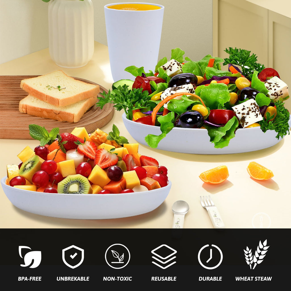 Soulgenix Wheat Straw Dinnerware Set, 48 Piece Plastic Plates and Bowls Sets for Microwave & Dishwasher Safe, Unbreakable Reusable Dish Set for Home, Dorm, Picnic, Black