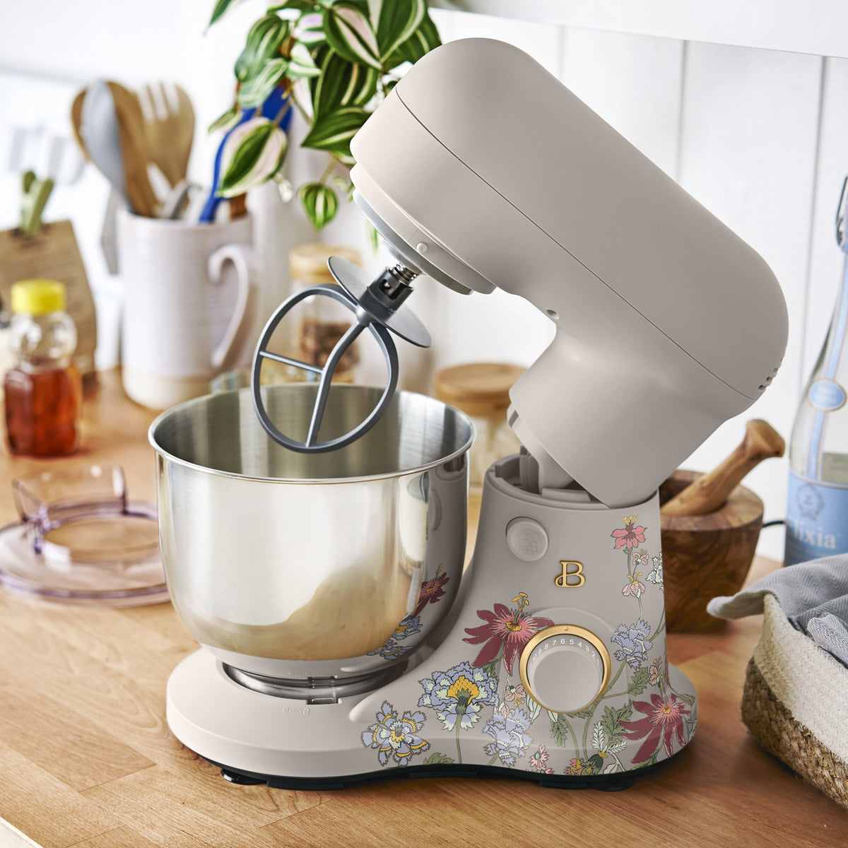 Beautiful 3.5 Qt Stand Mixer with Flat Beater, Dough Hook, Balloon Whisk, Chocolate by Drew Barrymore