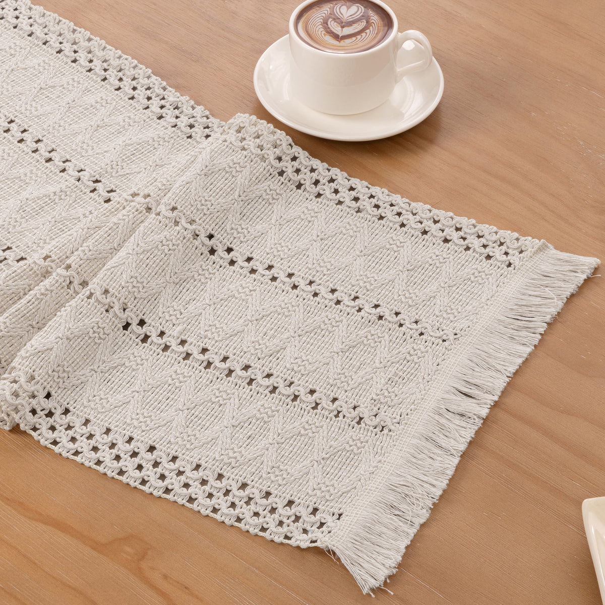 MeyJey Table Runner and Placemats Set of 4, Washable Fabric Rectangle Dining Table Mats with Tassels for Dining Tables, Kitchen, Red/Beige