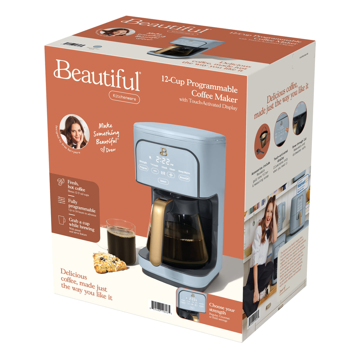 Beautiful by Drew Barrymore 12-Cup Programmable Coffee Maker, White Icing