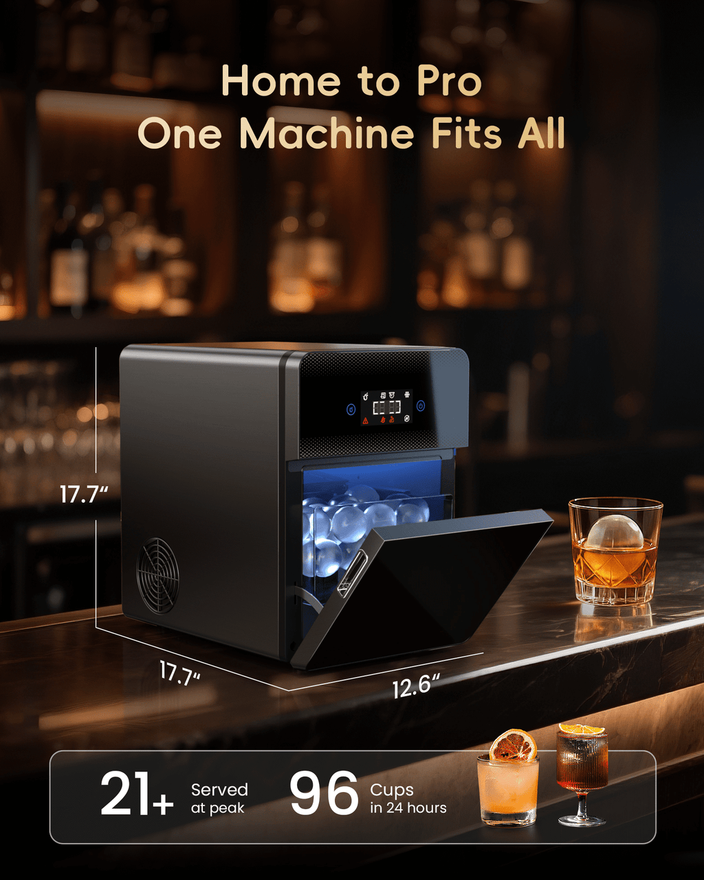 Ecozy Chillio 2.4" Crystal Clear Ice Ball Maker with CrystalFlux Technology, Compact Sphere Ice Machine with Timer, 32 Balls/Day, for Home Bar