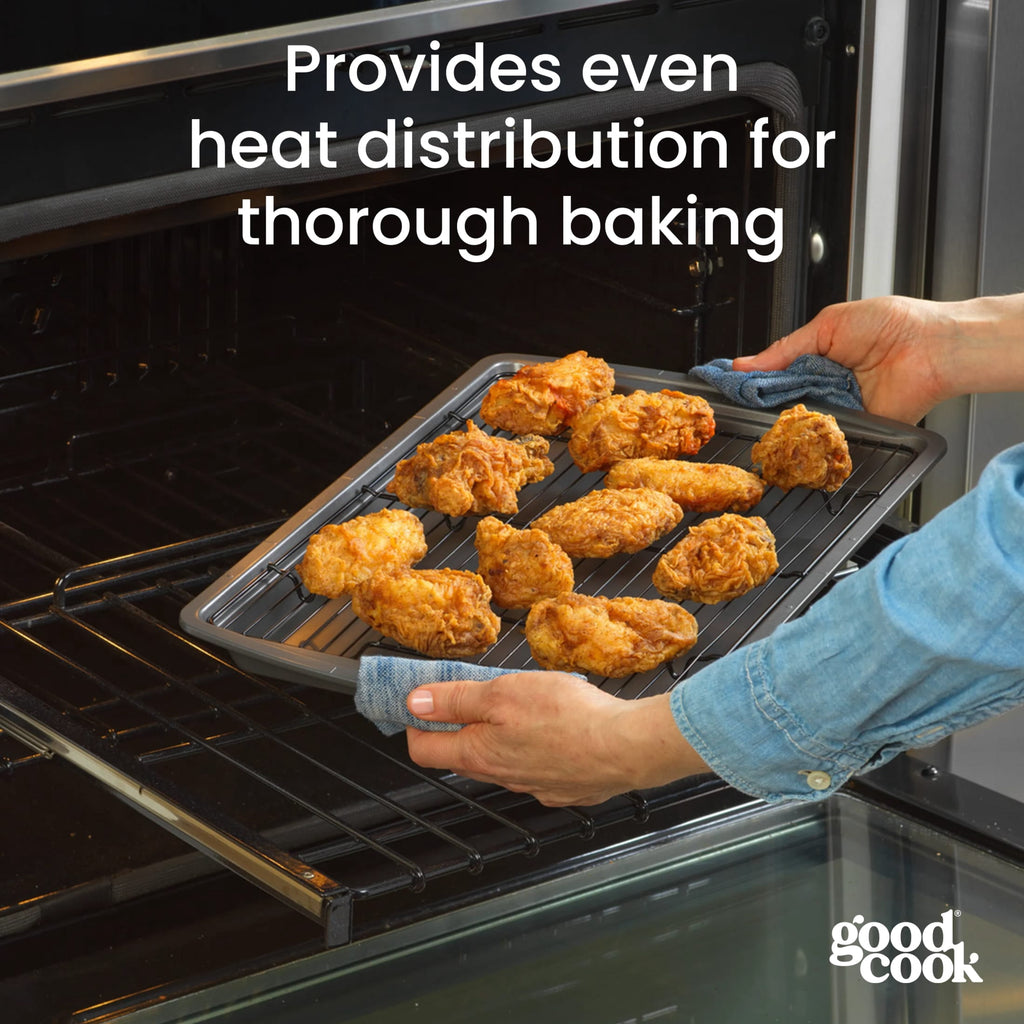 GoodCook 15” x 10.5” Nonstick Carbon Steel Baking Pan & Raised Wire Rack