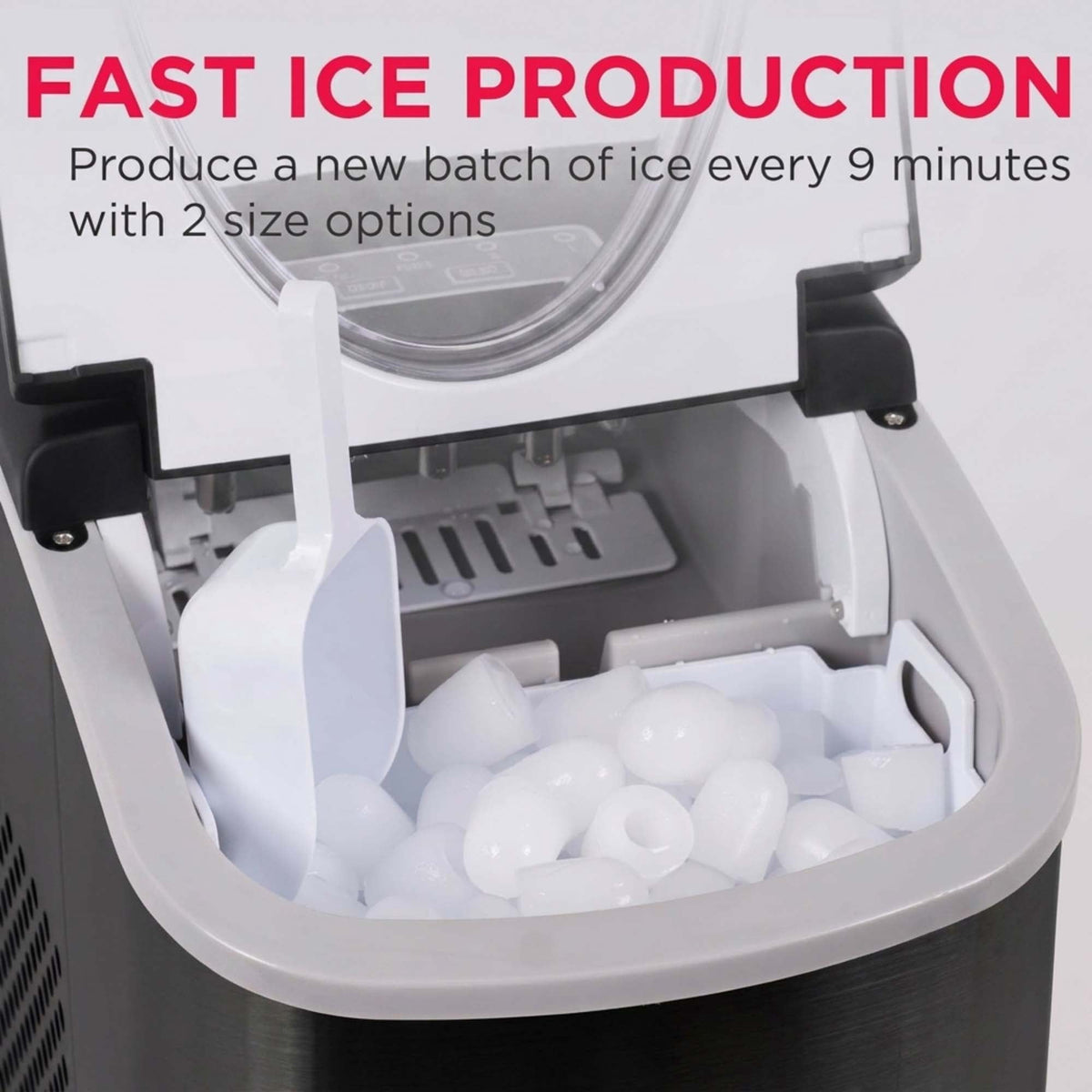 Frigidaire 26 lb Bullet Ice Maker Stainless Steel - compact, high-capacity icemaker producing bullet-shaped ice ideal for kitchens, parties, and entertaining