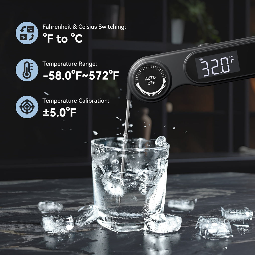 INKBIRD Meat Thermometer with Stainless Steel Probe and LCD Display, Foldable Probe Instant Read Waterproof Digital Food Thermometer , -58°F to 572°F