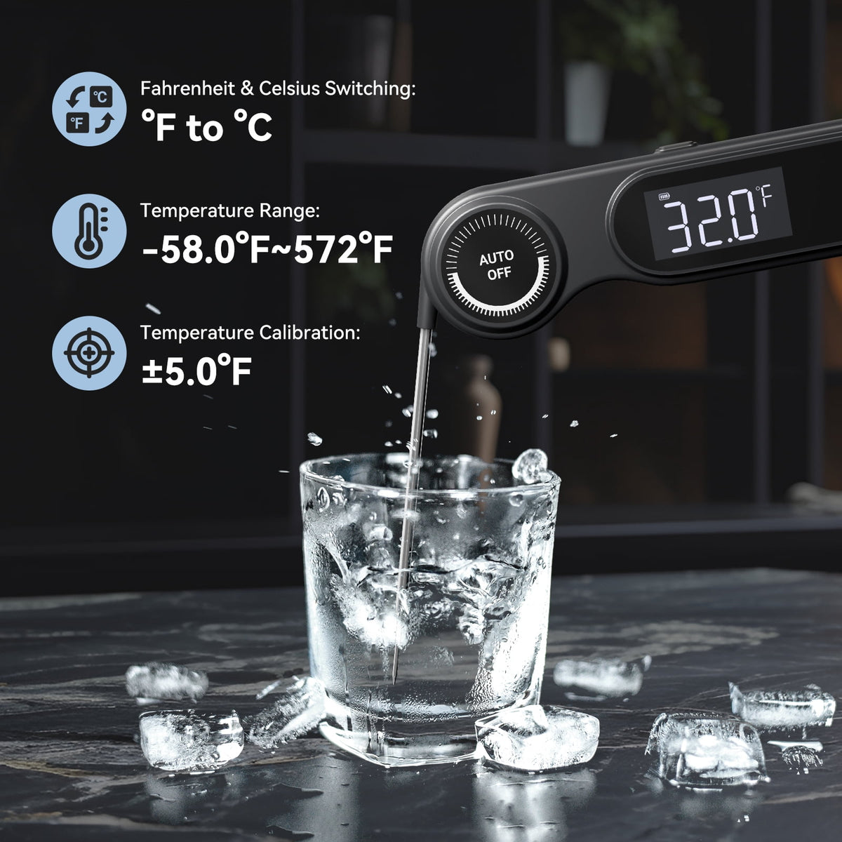 INKBIRD Meat Thermometer with Stainless Steel Probe and LCD Display, Foldable Probe Instant Read Waterproof Digital Food Thermometer , -58°F to 572°F