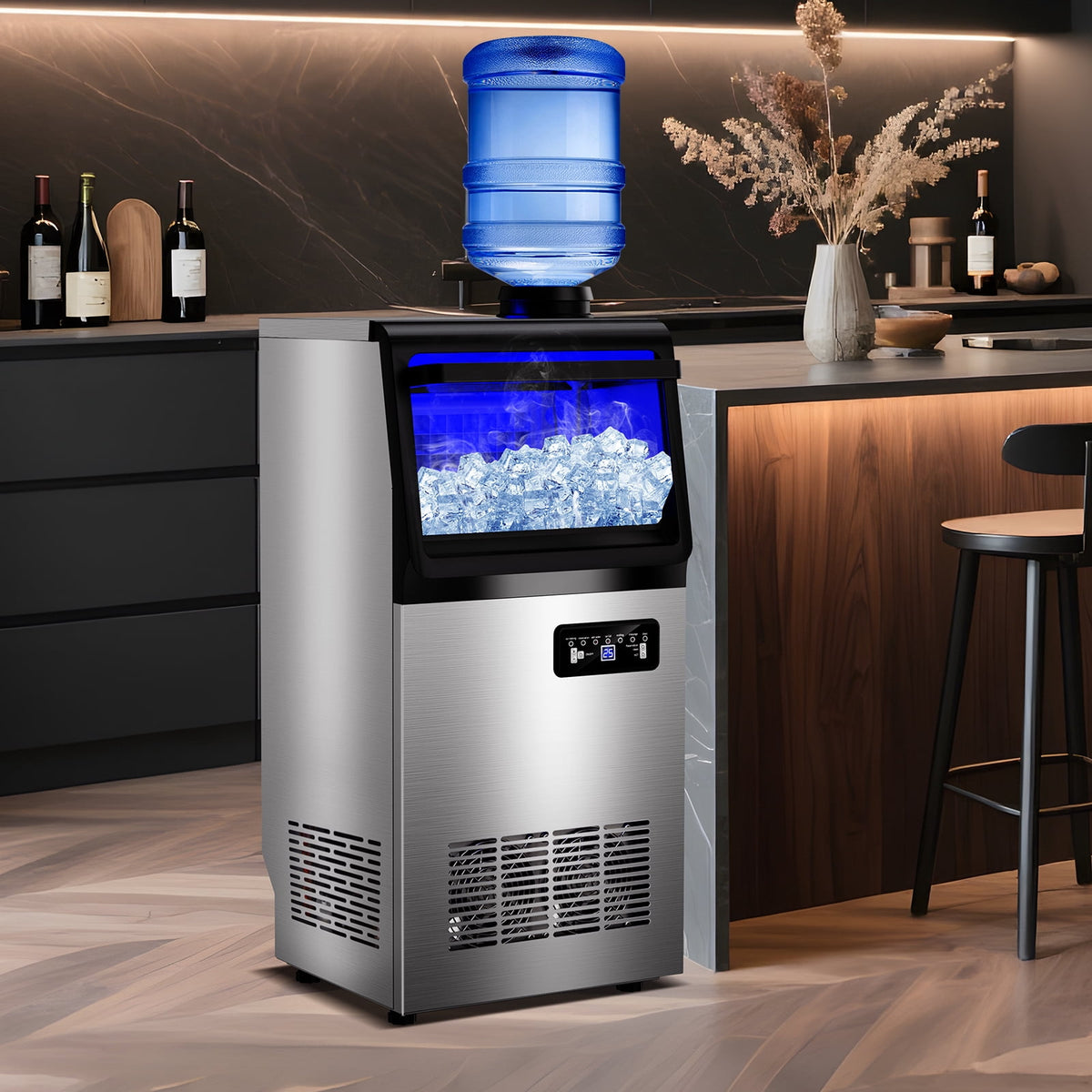 TITTLA Commercial Ice Maker 88Lbs/24H,Freestanding Built-in Ice Machine with 23 lbs Storage,5x9 Cubed Ice,Stainless Steel