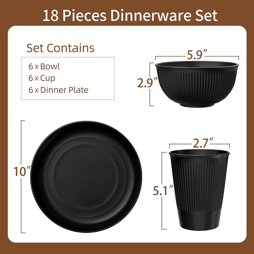 TINANA Wheat Straw Dinnerware Sets, Service for 6, 18 PCS Unbreakable Plastic Dinnerware, Freezer Dishwasher Safe - Beige