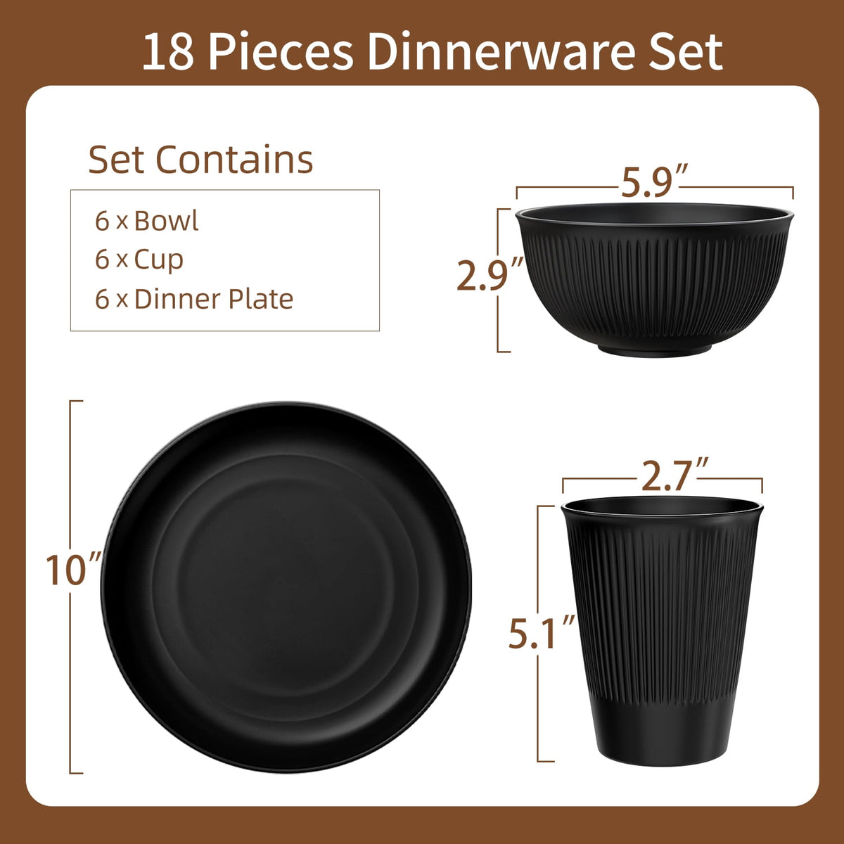TINANA Wheat Straw Dinnerware Sets, Service for 6, 18 PCS Unbreakable Plastic Dinnerware, Freezer Dishwasher Safe - Beige