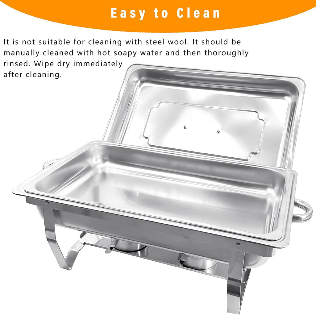 Jacgood Chafing Dish Buffet Set 4 Pack 8QT Full Pan Stainless Steel Food Warmer Chafer Complete Set with Water Pan, Chafing Fuel Holder for Home Party, Buffets, Wedding, Banquet, Catering Events