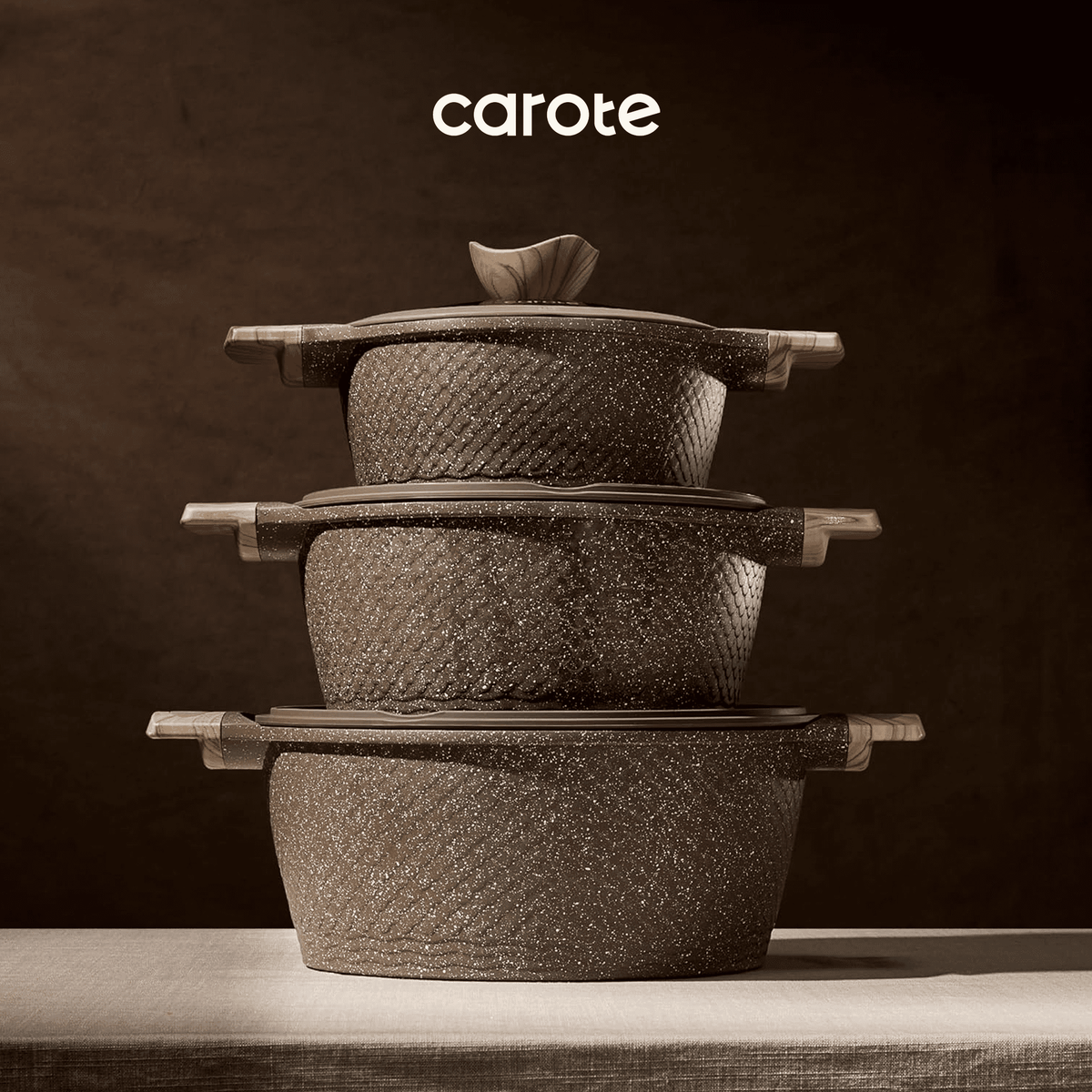 Carote 18-Piece Nonstick Pots and Pans, Granite Cookware Set with Kitchen Utensils, Brown