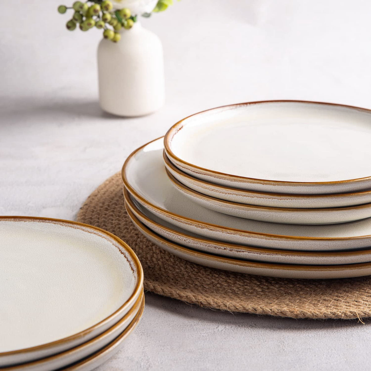 AmorArc Ceramic Plates Set of 6, 8.5 Inch Handmade Reactive Glaze Stoneware Plates set for Dessert, Salad, Appetizer, Dinner, Microwave & Dishwasher Safe, Scratch Resistant-Gade Green