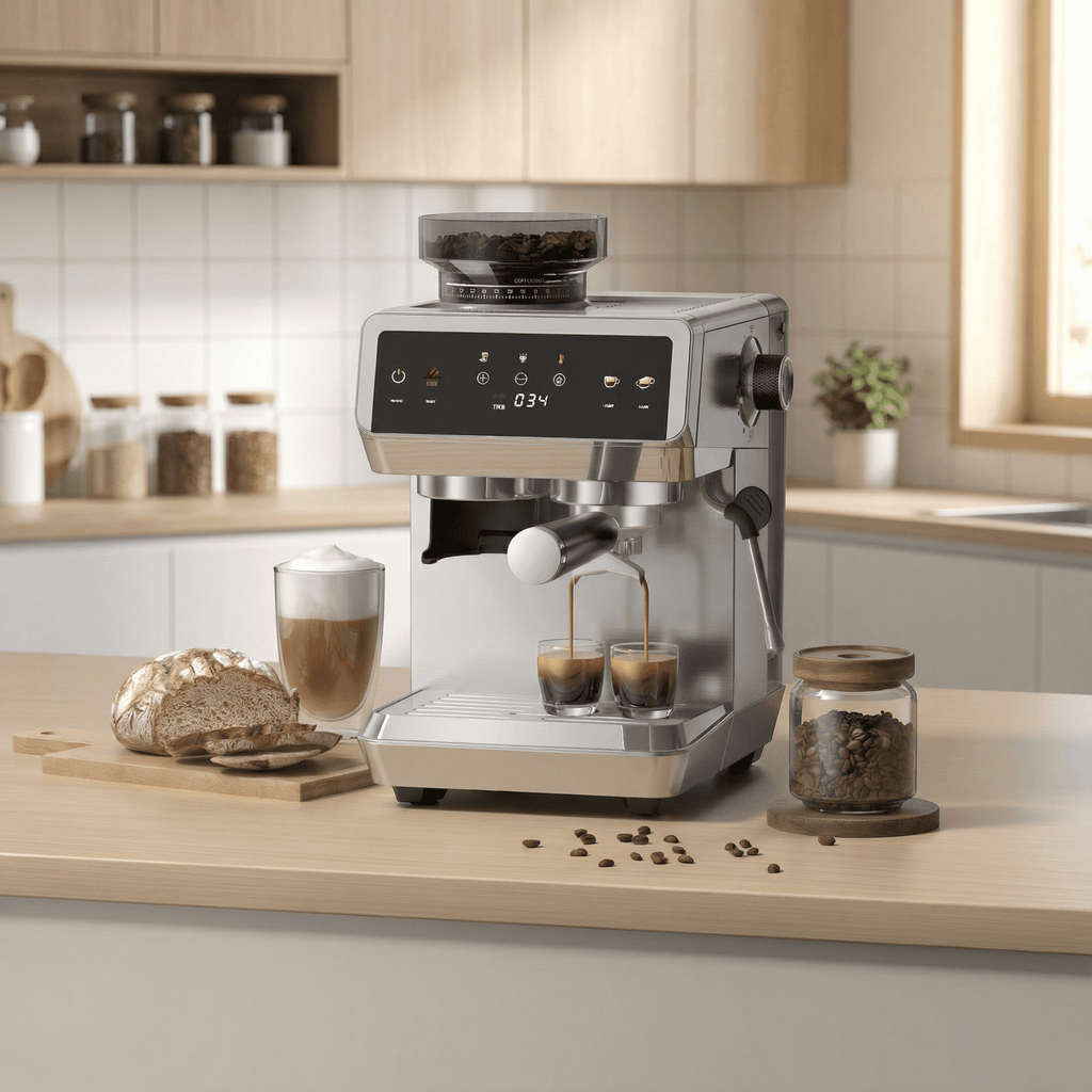 20 Bar Espresso Machine with Built-in Grinder, Semi-Automatic 1350W Coffee Maker with Touch Screen, Stainless Steel Body, Milk Frother Wand, 35 Grind Settings, Adjustable Temperature & Cold Brew Mode