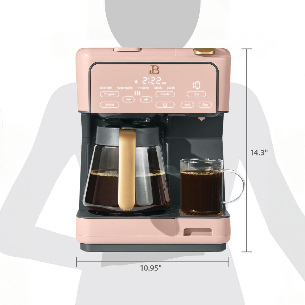 Beautiful by Drew Barrymore Multi-Brew 12-Cup Programmable Drip & Single-Serve Coffee Maker, White Icing