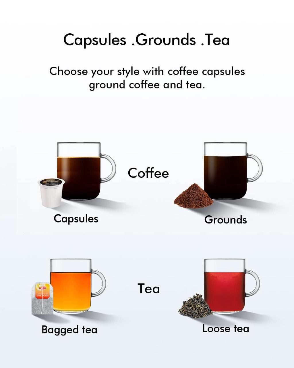 SIFENE 3-in-1 Single Serve Coffee Maker, Compatible with K Cup Capsules & Grounds, Tea Maker, 6-10 Oz Brew Sizes, 50 Oz Removable Reservoir, Fast Brew, Compact Design, 120V 1150W, Black