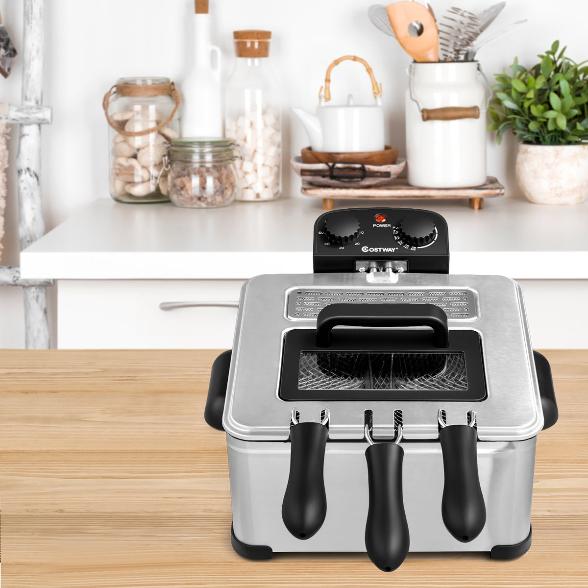 Costway Electric Deep Fryer 5.3 QT/21-Cup Stainless Steel 1700W with Triple Basket Silver